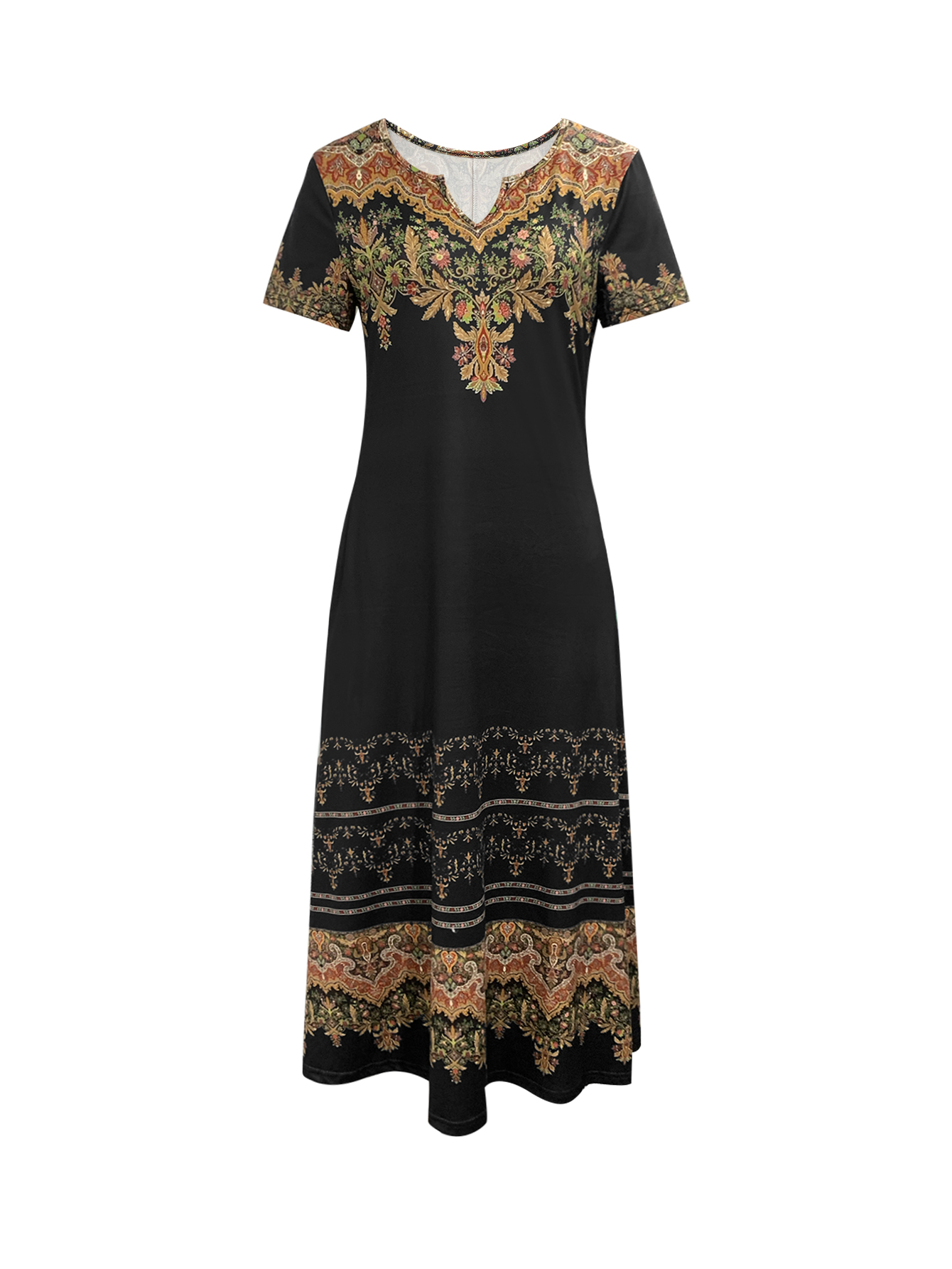 Casual Office Ready Milk Silk Material V Neck Maxi Tunic with Unique Pattern Design for Curvy Figures-CF50145