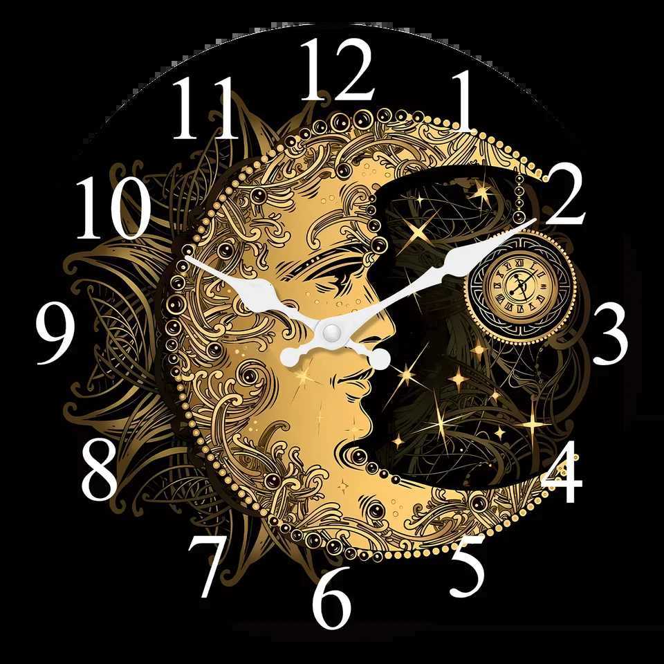 Art Sun Crescent Moon Sky Star Elephant Wooden Wall Clock Living Room Bedroom Kitchen Home Decoration Wall Clock Silent Quartz Clock Holiday Gift 10 I