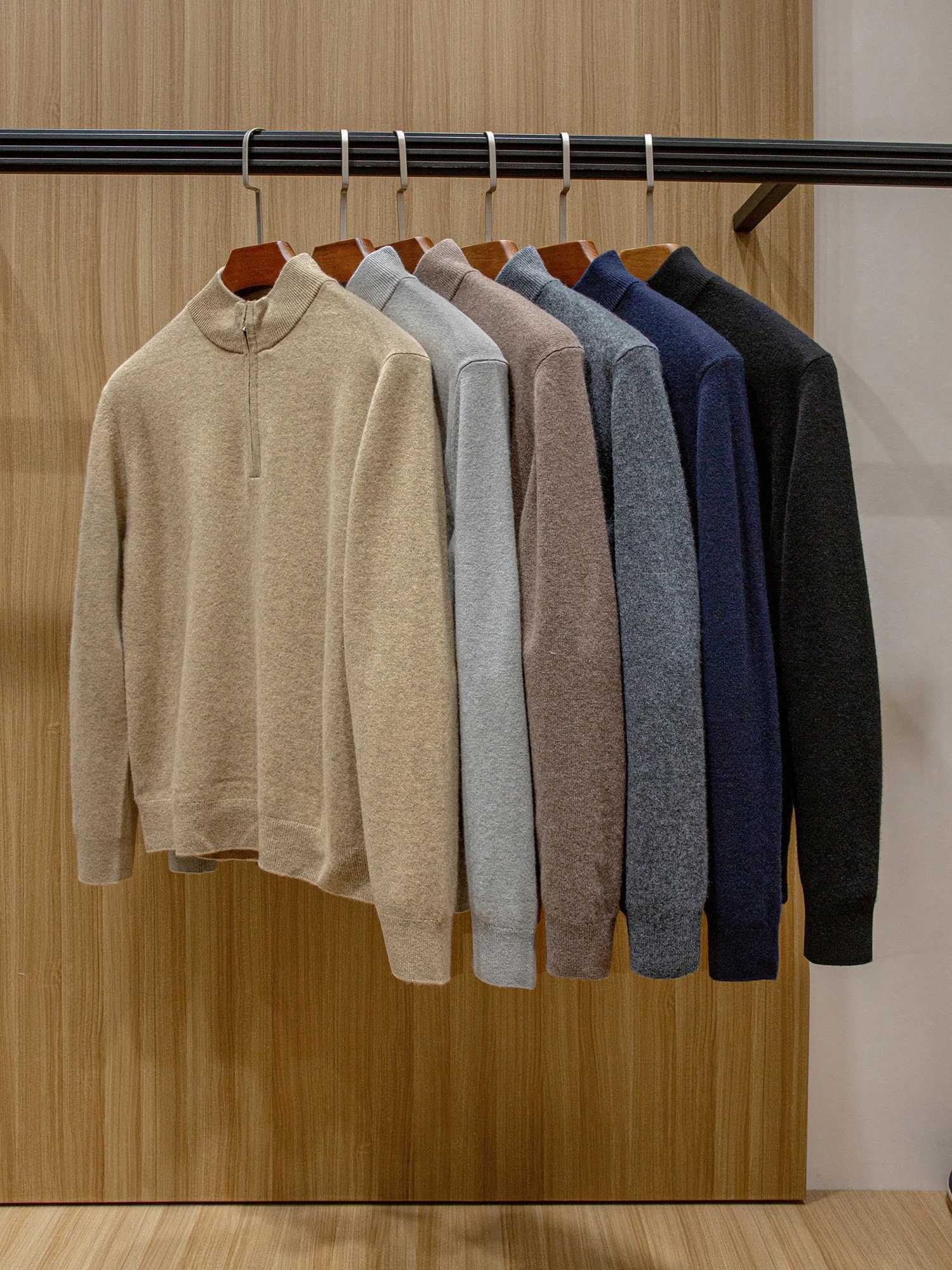 Mens Casual Cashmere Wool Blend Sweater Warm Slim Fit SemiZip StandUp Collar Knitted Winter Top J251015