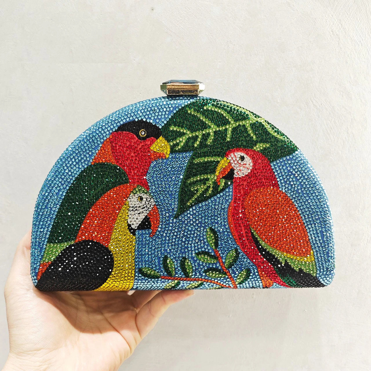 Multicolored Parrot Diamond Evening Bag Crystal Clutch Purse Cocktail Prom Bird Party Handbags Shoulder 251014
