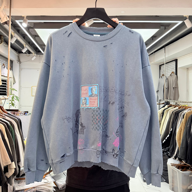 Real Photos Blue Men's Plus Size Hoodies & Sweatshirts 2026ss
