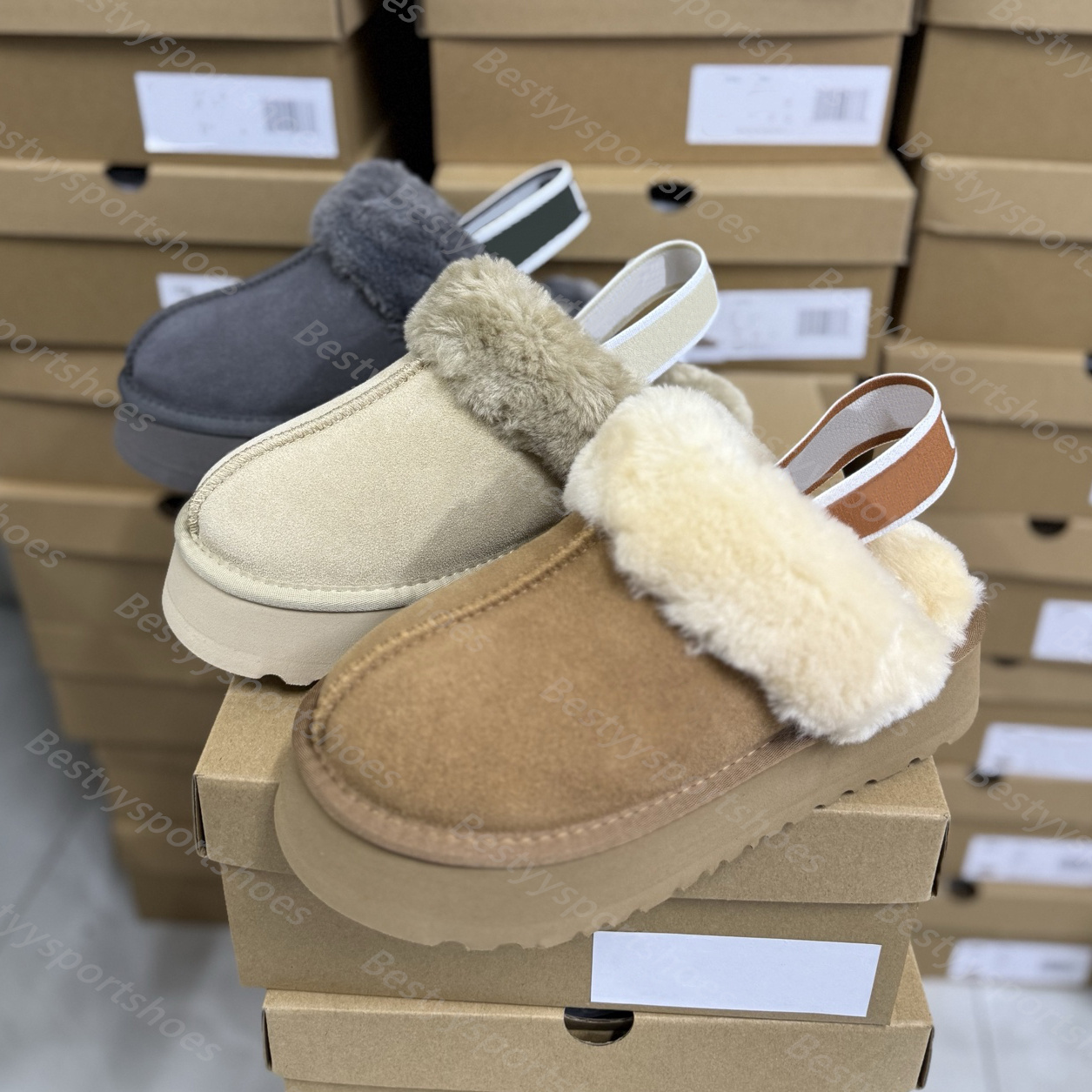Women Platform Slippers Disquette Slipper Classic Mini Ultra Boot Tasman Tazz Fur Slides Sheepskin Funkette Suede Upper Sandal Mules Size 35-42