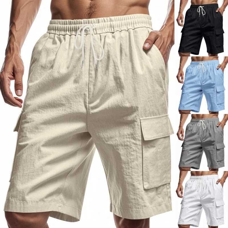 Summer mens comfortable cotton and linen shorts fashionable multipocket sport quarterlength pants and casual beach pantsT251015
