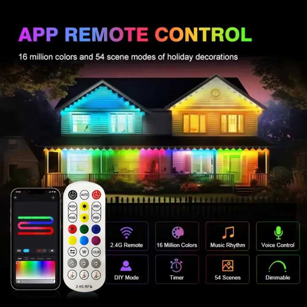 300ft 180LEDS Permanent Outdoor Lights Smart Eave Lights App Remote IP67 Waterproof RGBIC LED Strip Lights for House Roof Decor X251015