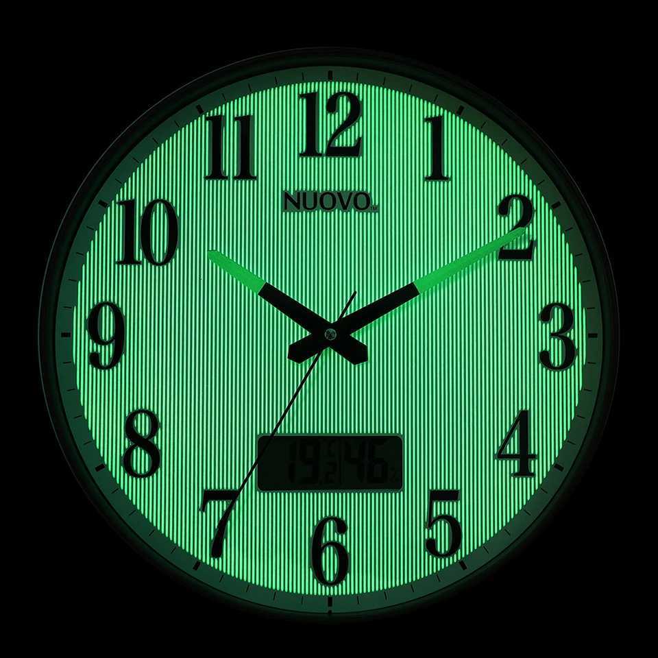 12 Inch Wall Clock with Silent Movement Night Light and LCD Display for Temperature and Humidity Battery Powered C251015