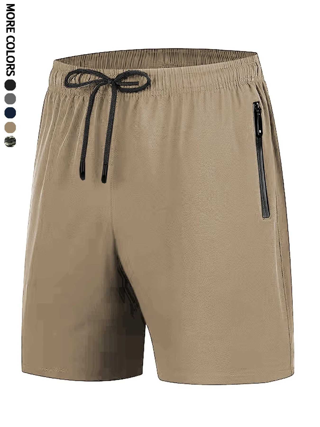 Mens Summer Drawstring Quick Dry Shorts For RunningBreathable With Zipper PocketsFitness Training7022T251015