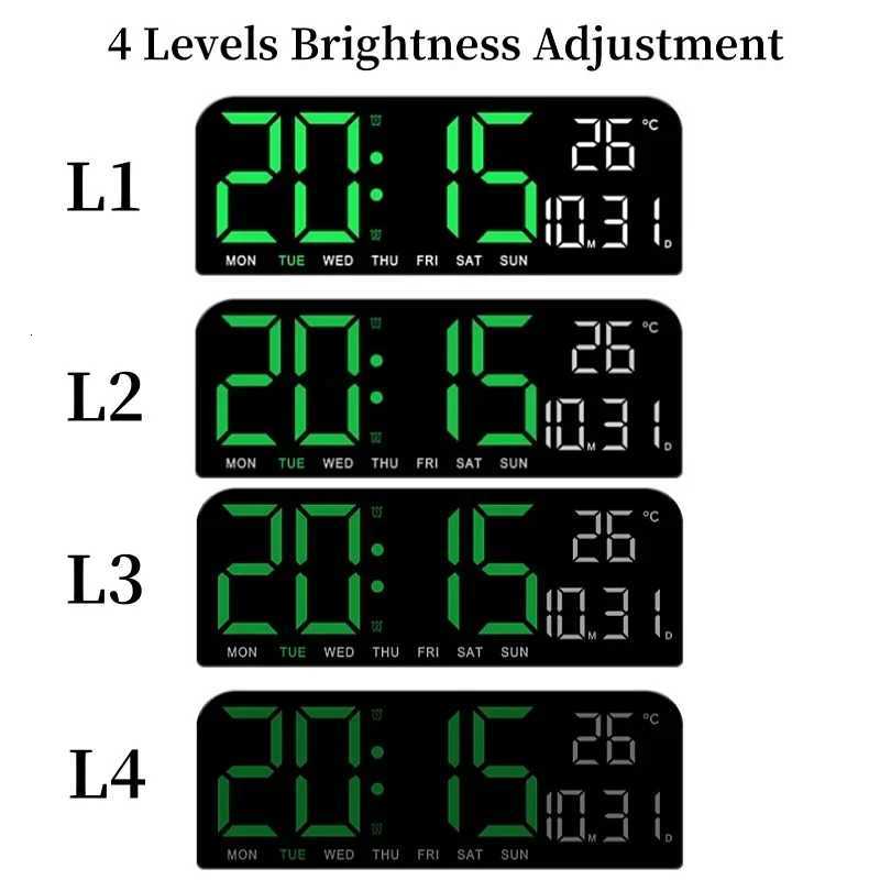 USB Powered 9 Inch Large Digital Wall Clock Temperature Date Week Timing Countdown AutoDimmer 2 Alarm 1224H LED Alarm Clock C251015
