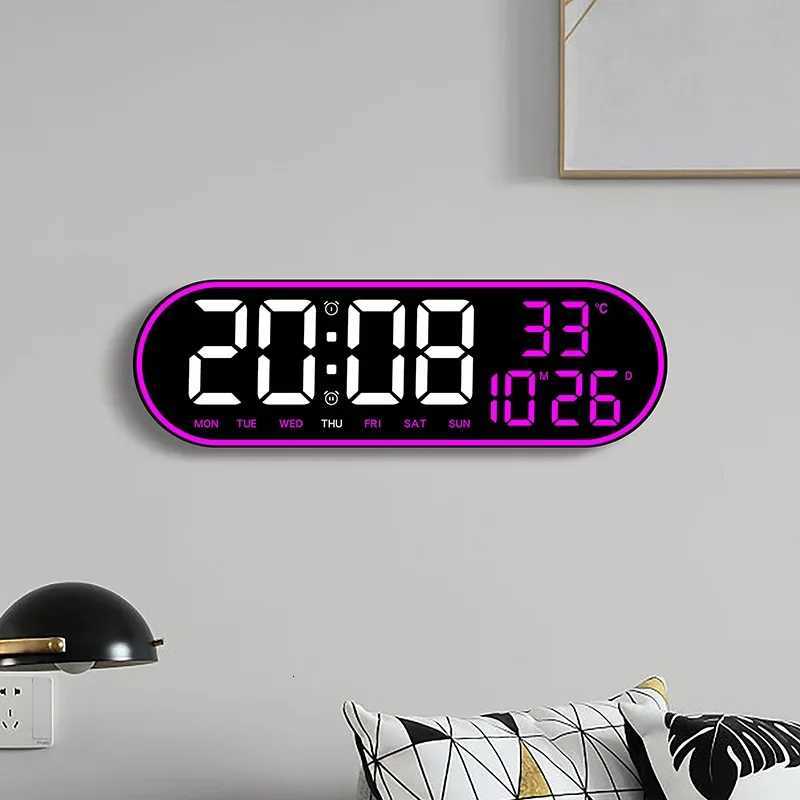 LED Digital Wall Clock Remote Control Electronic Mute Clock with Temperature Date Week Display 15inch Timing Function Clock C251015