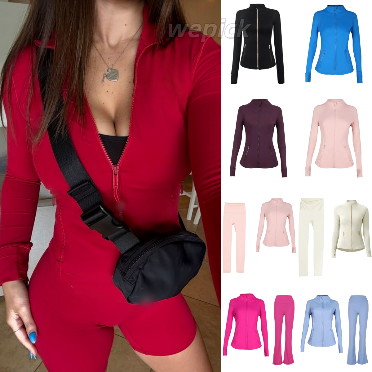 10A Breathable Yoga Gold Zippeer Cropped Jacket Set Casual Comfortable Sport Flare Legging Jacket Set Athletic Soft Yoga Pant Set