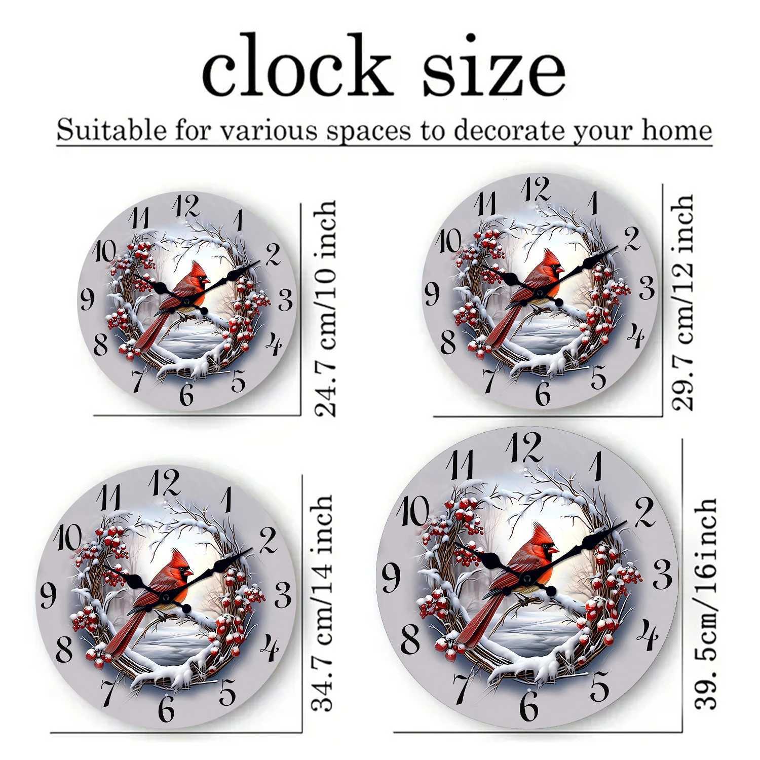 1pc Wooden wall clock Watercolor Winter Cardinals design wall clock silent clock Living Room Bedroom Room Decor Home Decor C251015