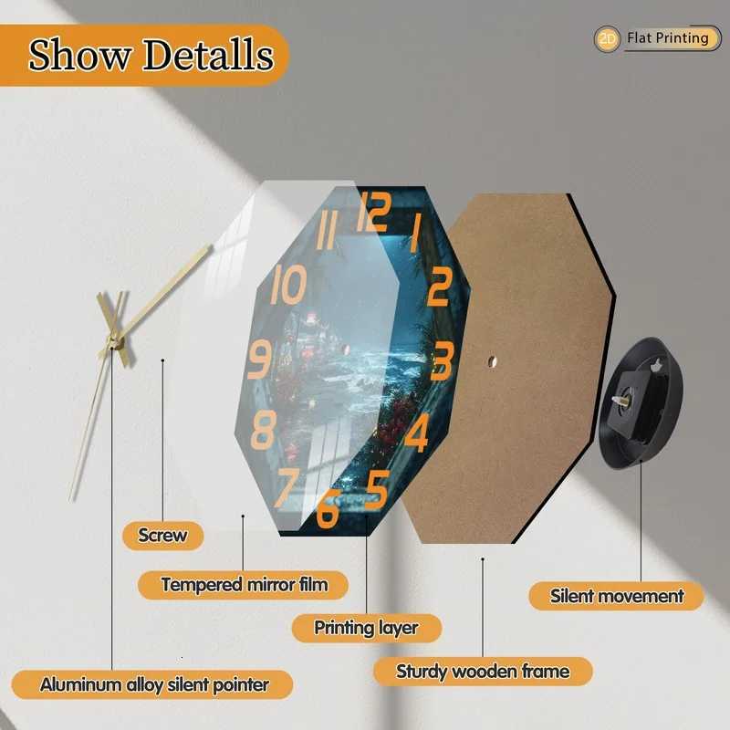 1pc Rich in Coastal Nightscape Octagonal Wall Clock for Study and Living Room Ideal Mothers Day and Easter Gifts C251015