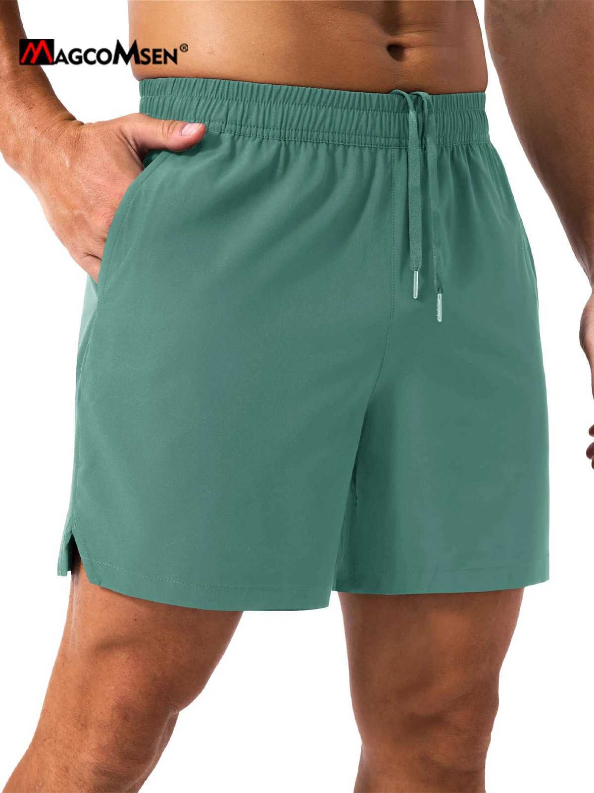 MAGCOMSEN Mens Running Shorts Summer Elastic Breathable Drawstring Pocket Shorts QuickDry Lightweight Water Resistan ShortsT251015