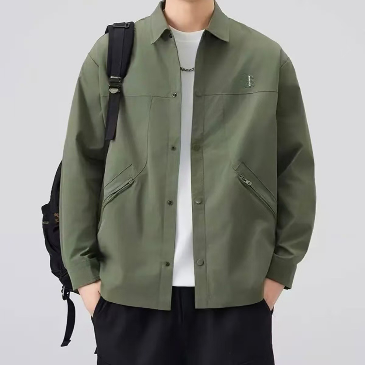 M45659 Spring and autumn men's shirt men's non-iron black jacket thin style high-end drape business long sleeve trendy casual