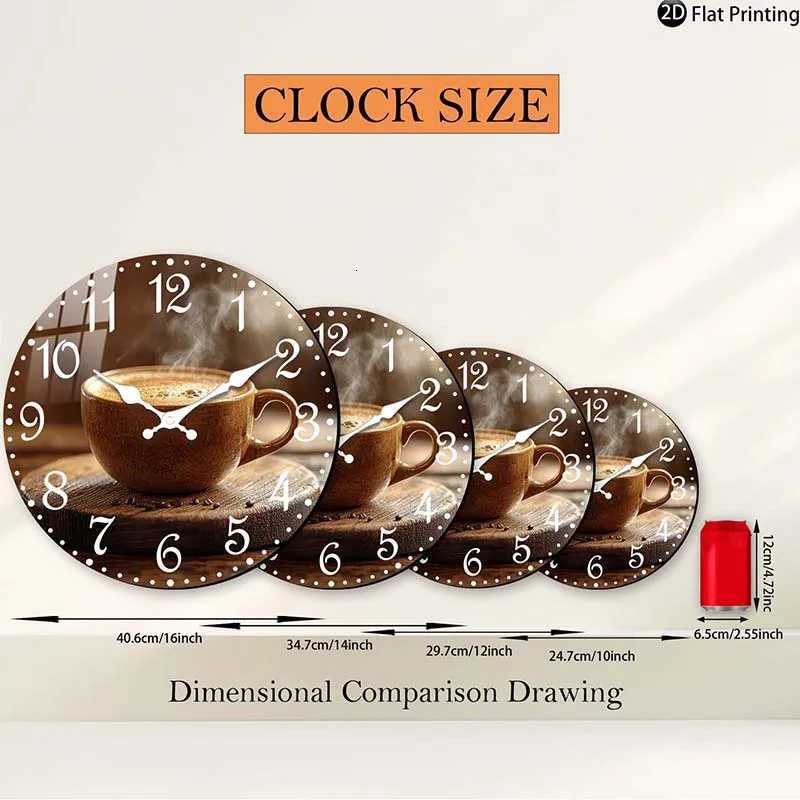 Wooden Silent Wall Clock Coffee cup with steam clock face Quartz Clocks FarmhouseOfficeIdea ChristmasHalloweenNew Year Gift C251015