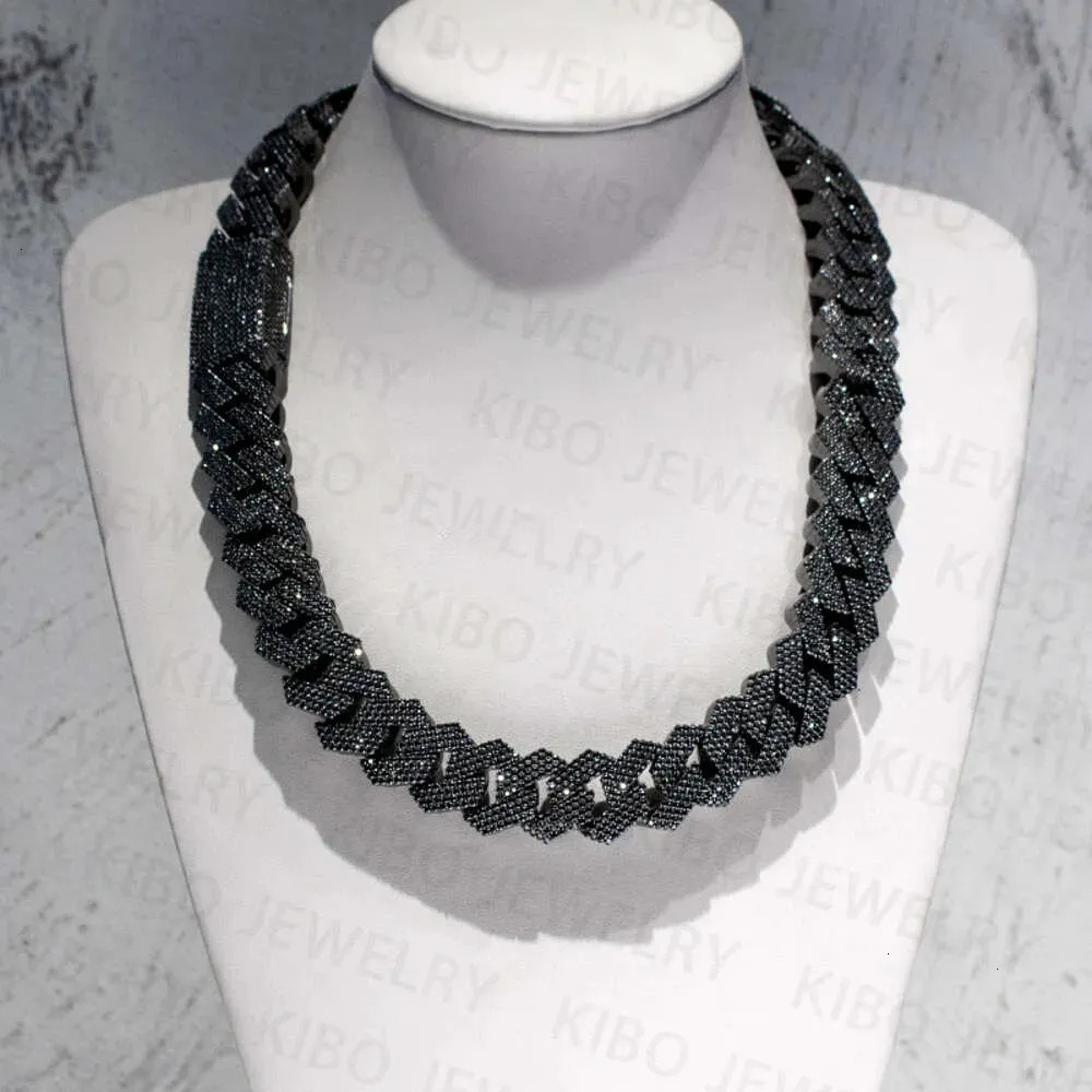 Hip Hop Rapper Mossanite Necklace Jewelry Vvs Sterg Sier 20mm Black Dia Moissanite Cuban k Chain
