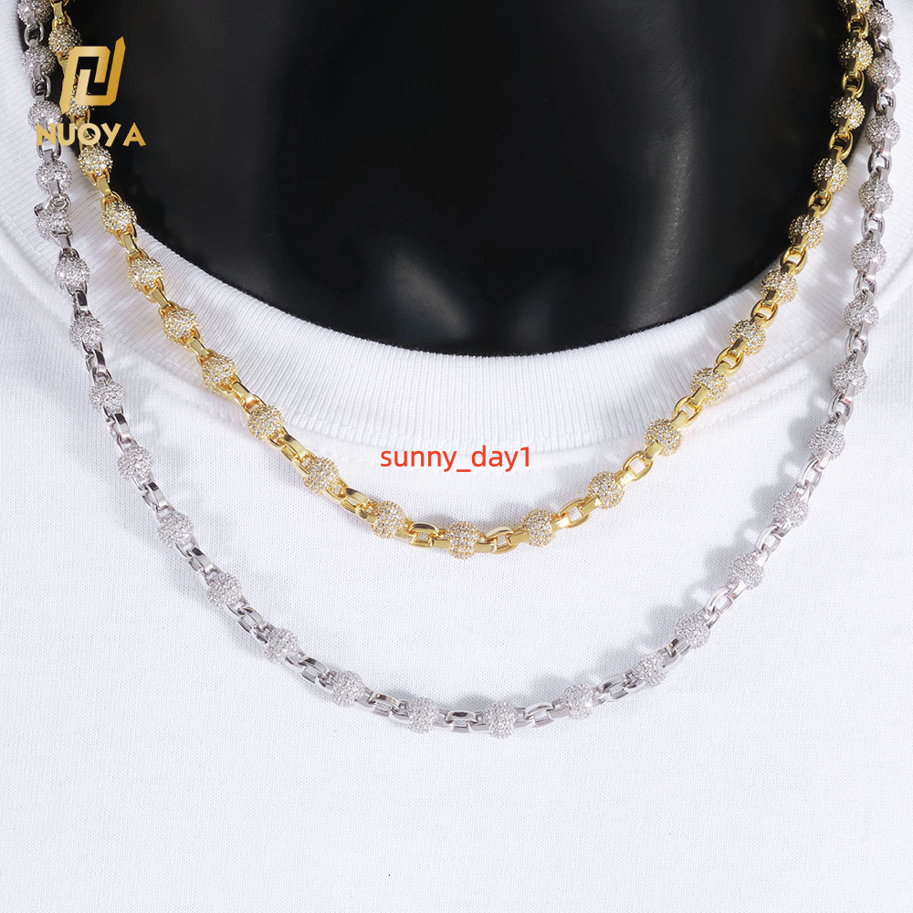NUOYA Hip Hop Jewelry 4mm Round Bead Choker Necklace Full Pave Iced Out Moissanite Diamond Link Chain Gold Plated Necklace for Women Designer