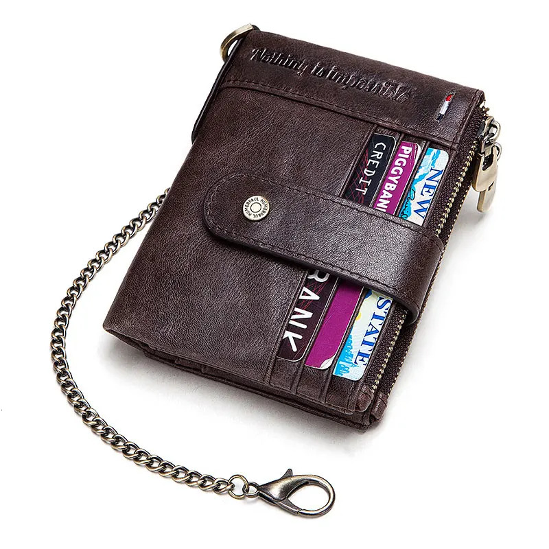 Casual Mens Wallet Genuine Leather RFID Card Holder Cowhide Zipper Coin Pocket High Quality Bifold Male Cartera Hombre 251014