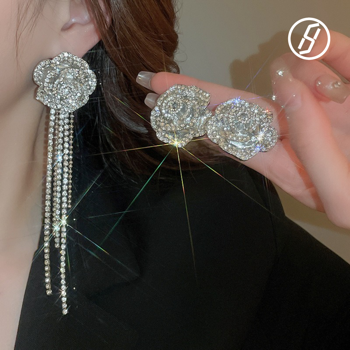 Luxury Diamond Flower Tassel Pin Earrings Camellia Set Wedding Gifts for Women Banquet Original Jewelry Necklace Wholesale Z260313