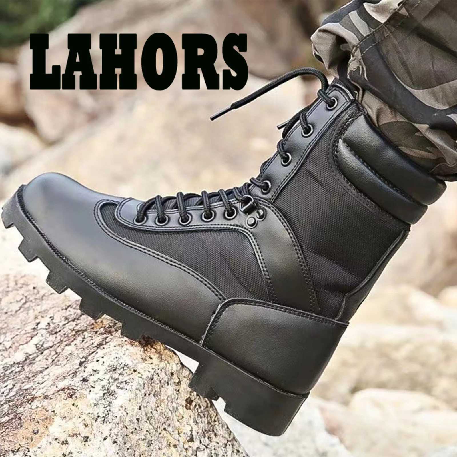 LAHORS Cowhide Man Tactical Boots Sport Hiking Shoes Outdoor Ank Desert Combat Boots Work Safety Shoes Botas Hombre Y251015