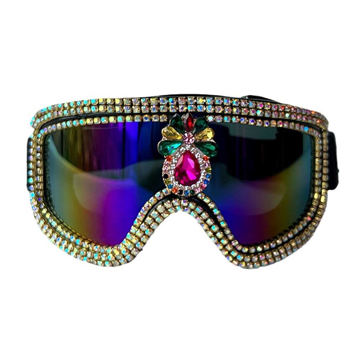 Large Frame Personality Color Film Windproof Goggles Offroad Motorcycle Riding Protective Glasses Chain Color Diamond Fashion Glasses for Men and Wome