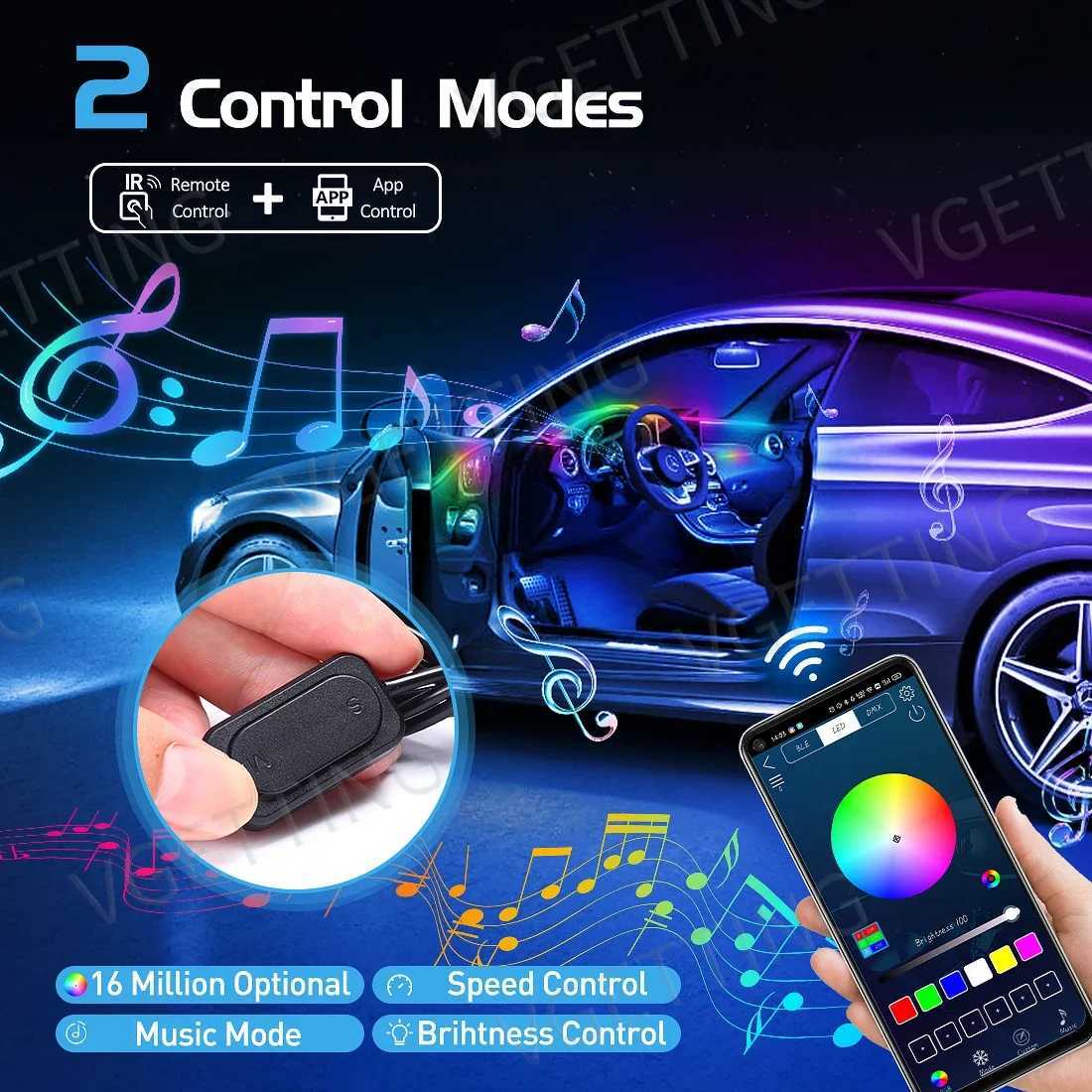 Vgetting 18 in 1 Car Ambient Lights Symphony LED Interior Acrylic Strips Atmosphere Light Button APP Control RGB 64 Colors 12V X251015