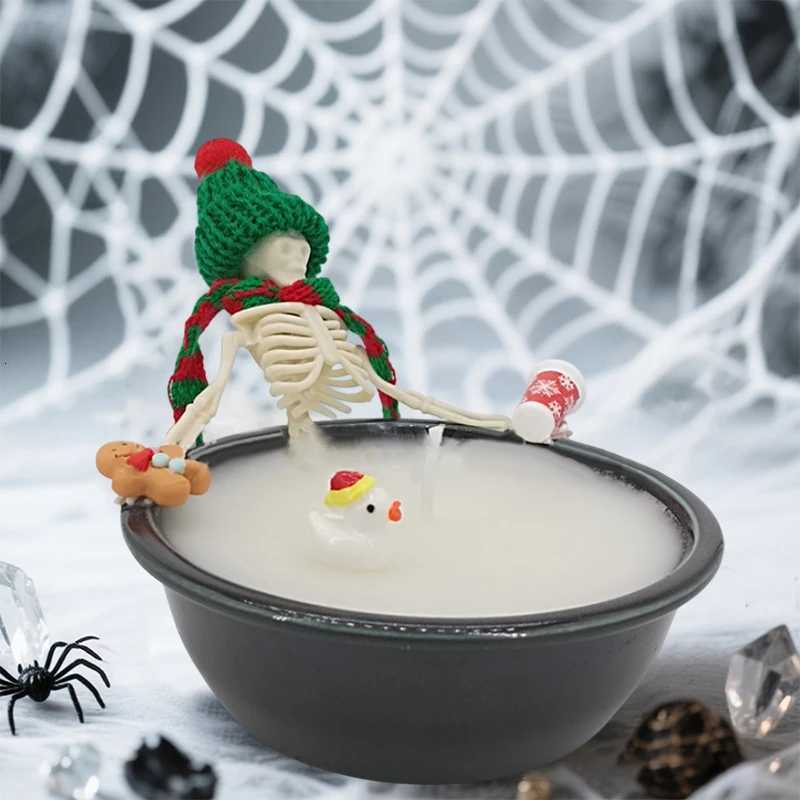 1x Halloween Skeleton Candle Decorations Ornament Gothic Cauldron Milk Basin Bathing Skull Candle With Hat Scarf Home Decor Gift C251015