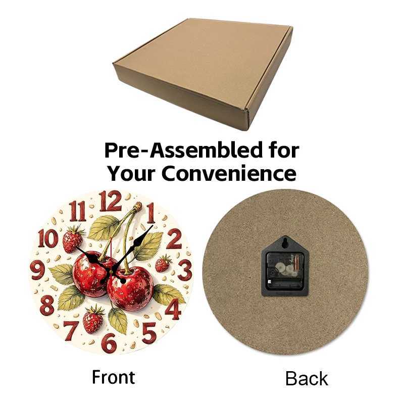 Cherry Strawberry Wooden Round Silent Hanging Wall Clock Suitable For Living RoomOfficeStudy Room Bedroom Home Decoration C251015