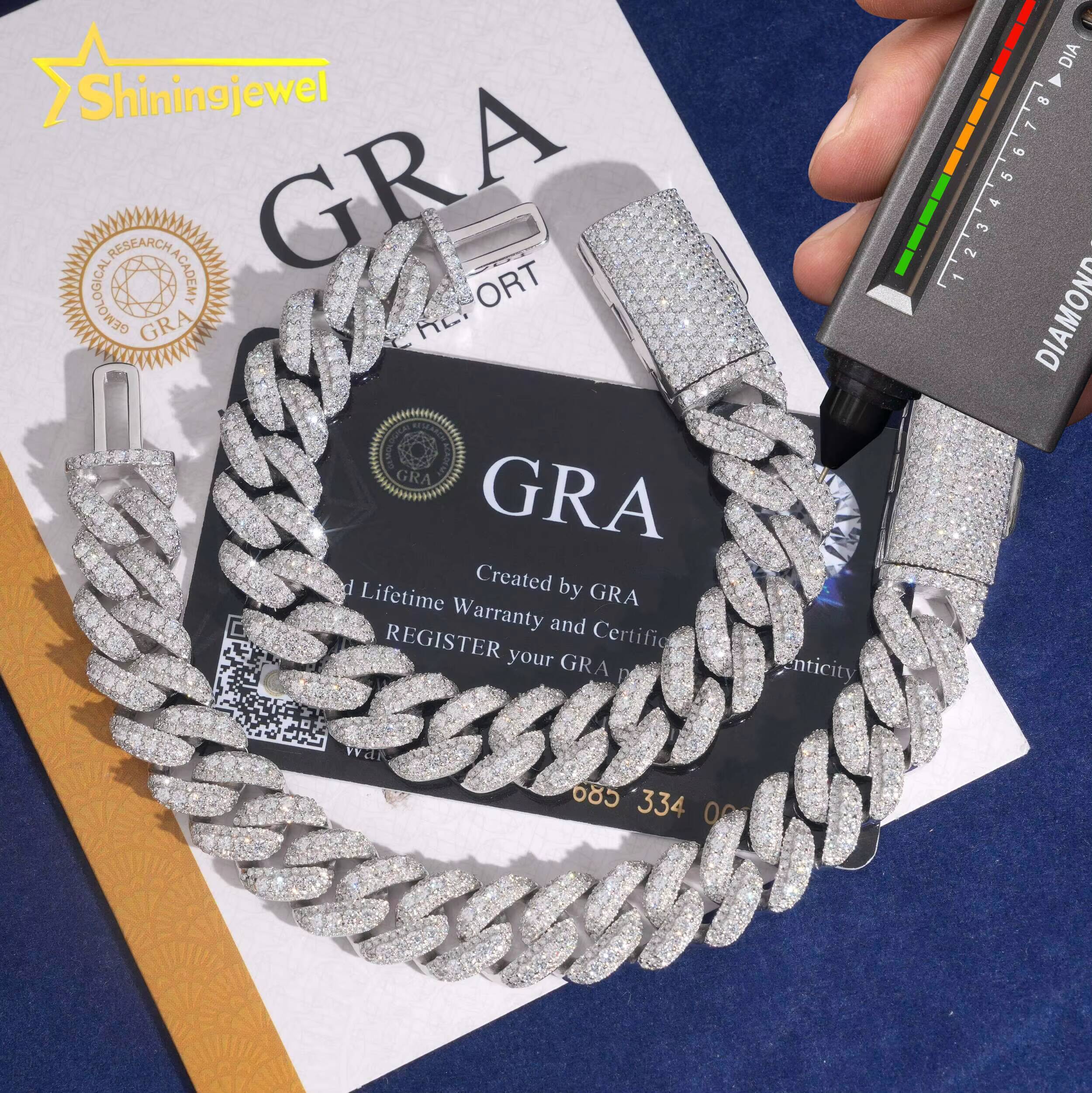 Hot Sale Cuban Chain Moissanite Men Hip Hop Sterling Silver 925 Gold Plated Moissanite Pass Diamond Test 13mm Cuban Bracelet