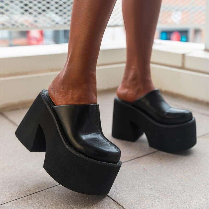 Closed Toe Mules Chunky Heels Shoes Women Thick Bottom Black High Platform Slingback Daily Wear Comfortable
