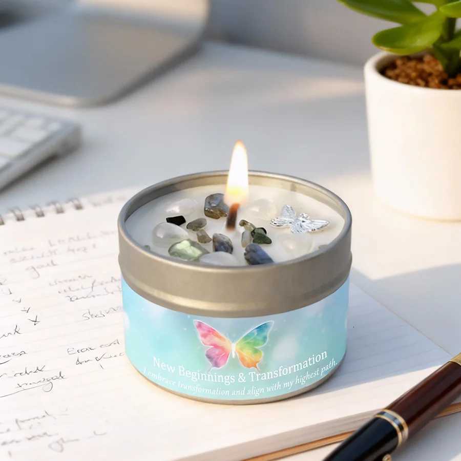 Lemon Mint Scent with Crystals Scented Candle for Gifting Female Friends Suitable for ChristmasHalloween Home Meditation C251015