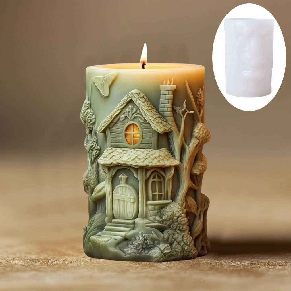 Magic House Cylinder Candle Silicone Mold Halloween Gift Magic Elf Castle Cylinder Resin Mould Devil House Gypsum Molds C251015