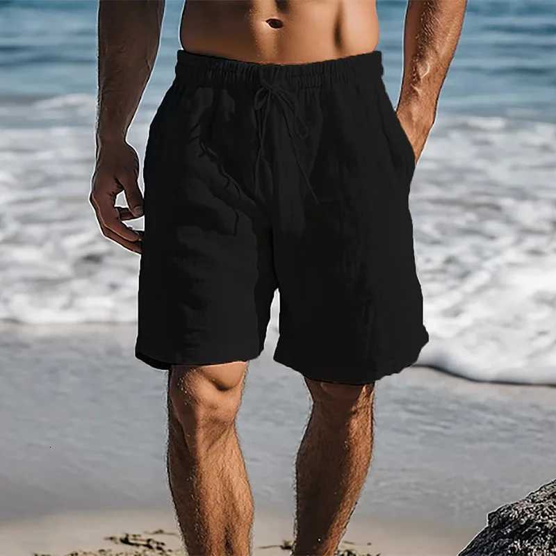 Men Cotton Linen Shorts Summer Lightweight Breathable Casual Beach Style Shorts Basic Solid Color Sweatpants Elastic WaistT251015