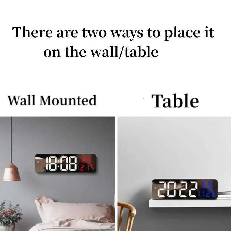 USB Powered 9 Inch Large Digital Wall Clock Temperature Humidity Display Night Mode Snooze Table Clock 1224H LED Alarm Clock C251015