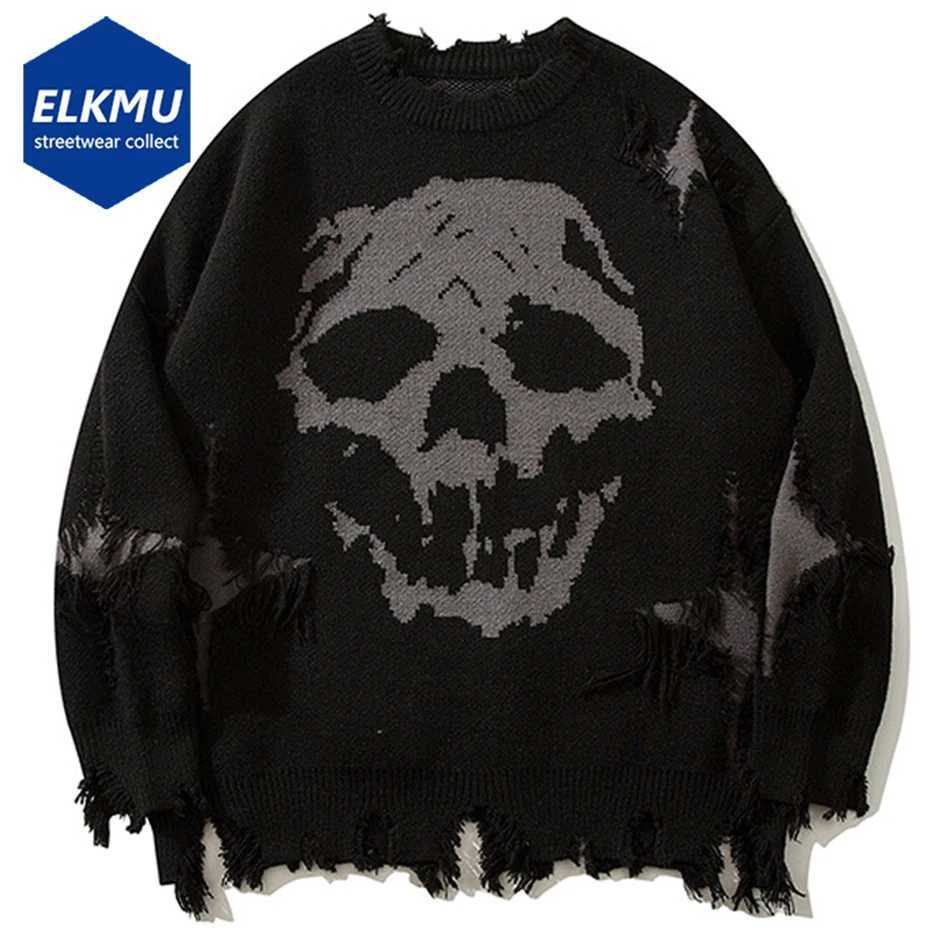 Skulls Sweaters Gothic Punk Black Ripped Sweater Knitted Pullover Jumper Harajuku Oversized Y2K Streetwear Sweater Unisex J251015