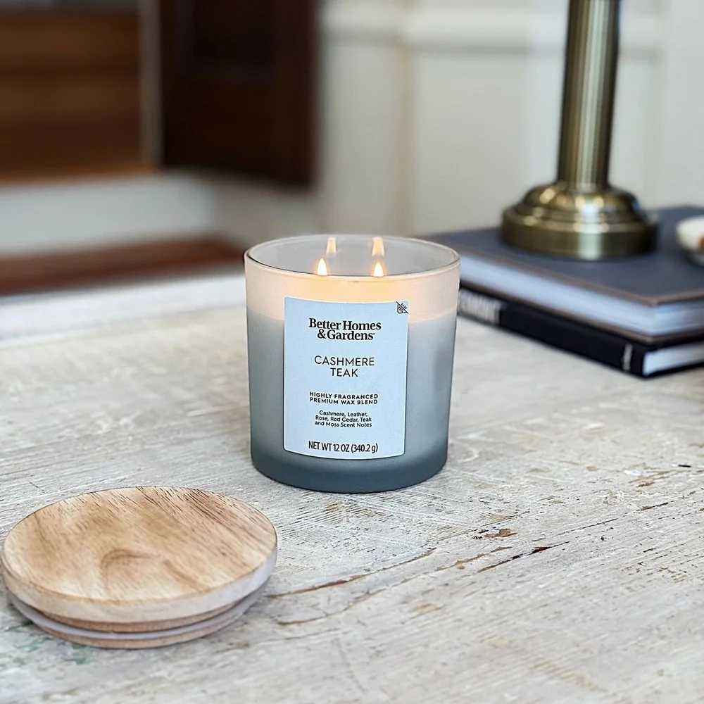 Cashmere Teak Scented Candle 12oz 2 Frosted Jar Paraffin Wax Blend Aromatherapy Home Decorative Gift Burn Time 40 Hours C251015