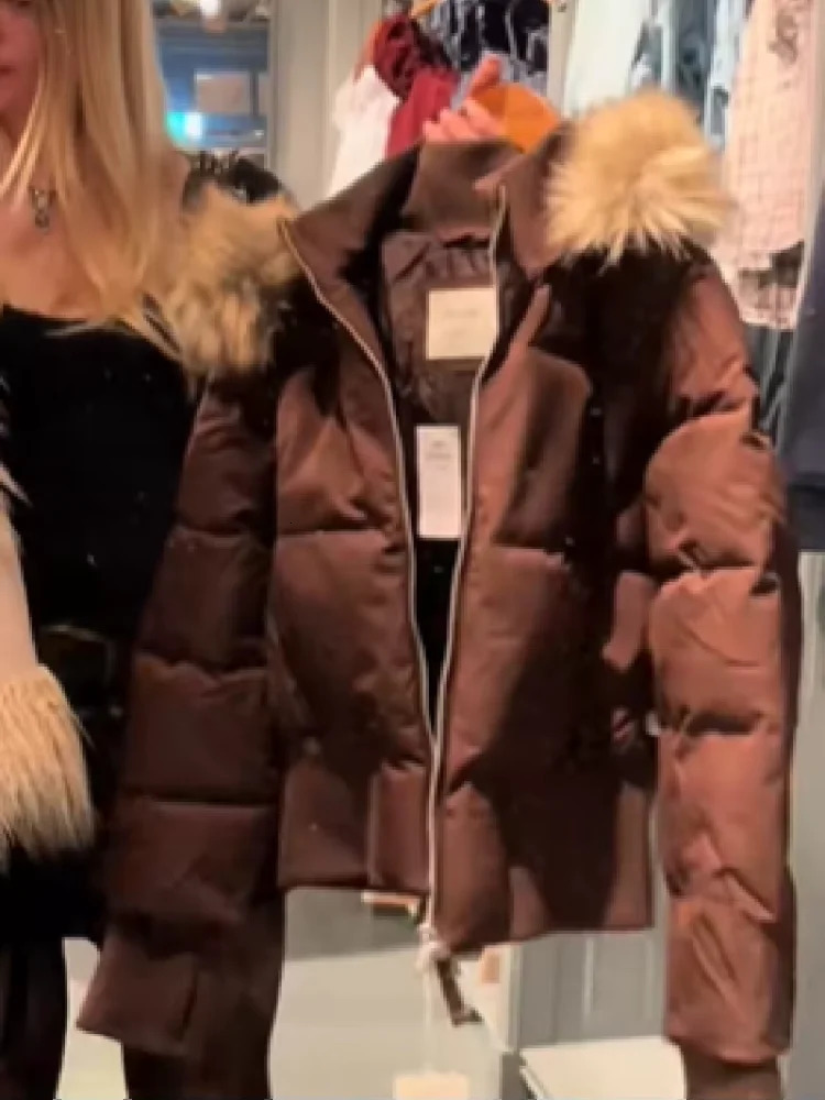 Fur Collar Zipper Thicken Coat Women Fashion Removable Furry Hooded Cropped Jacket Waistcinching Outwear Vintage Y2k Streetwear 251014