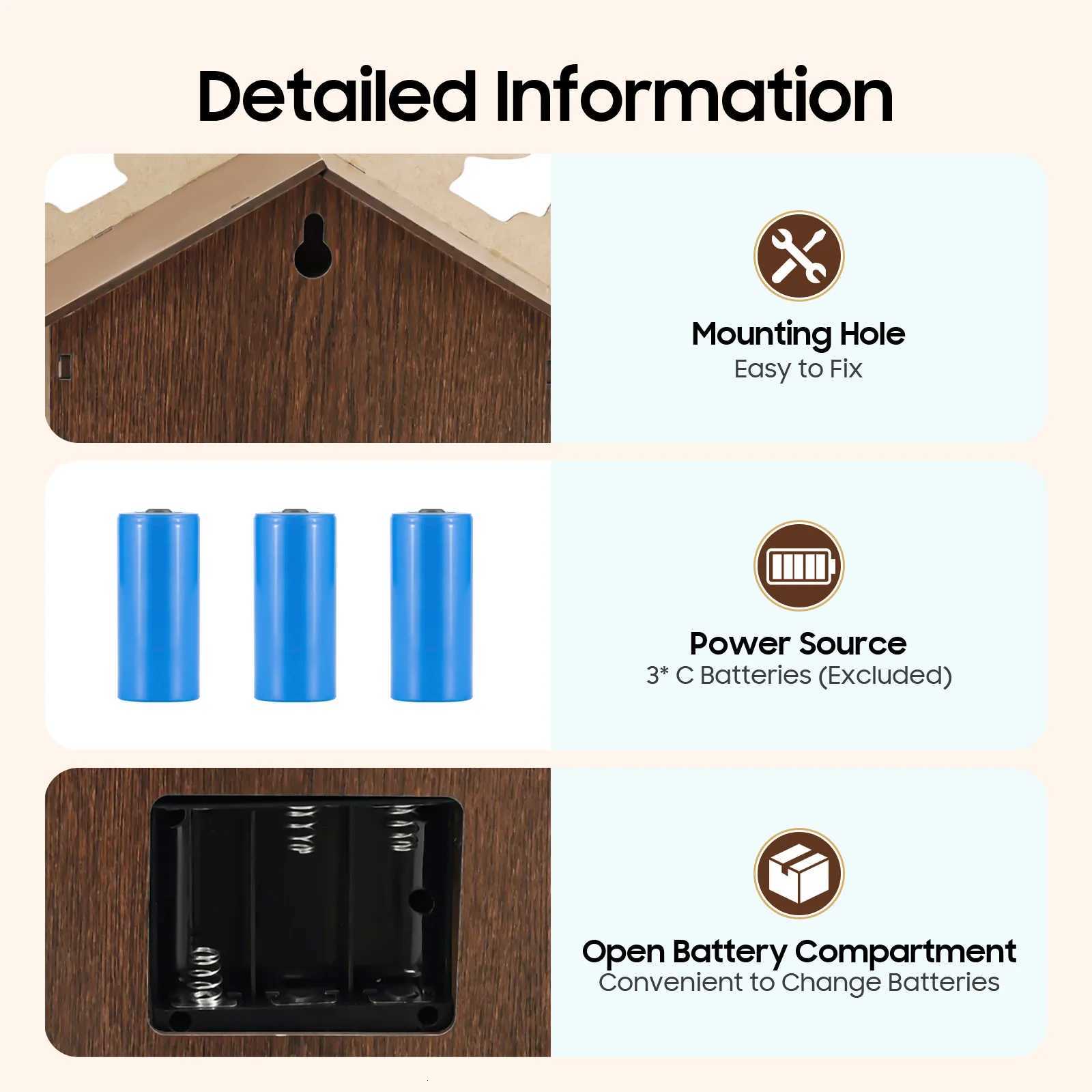 Wooden Cuckoo Clock with Pendulum Bird Automatic Chiming for Living Room Kitchen Office Wall Decor Silent Quartz Movement Home C251015