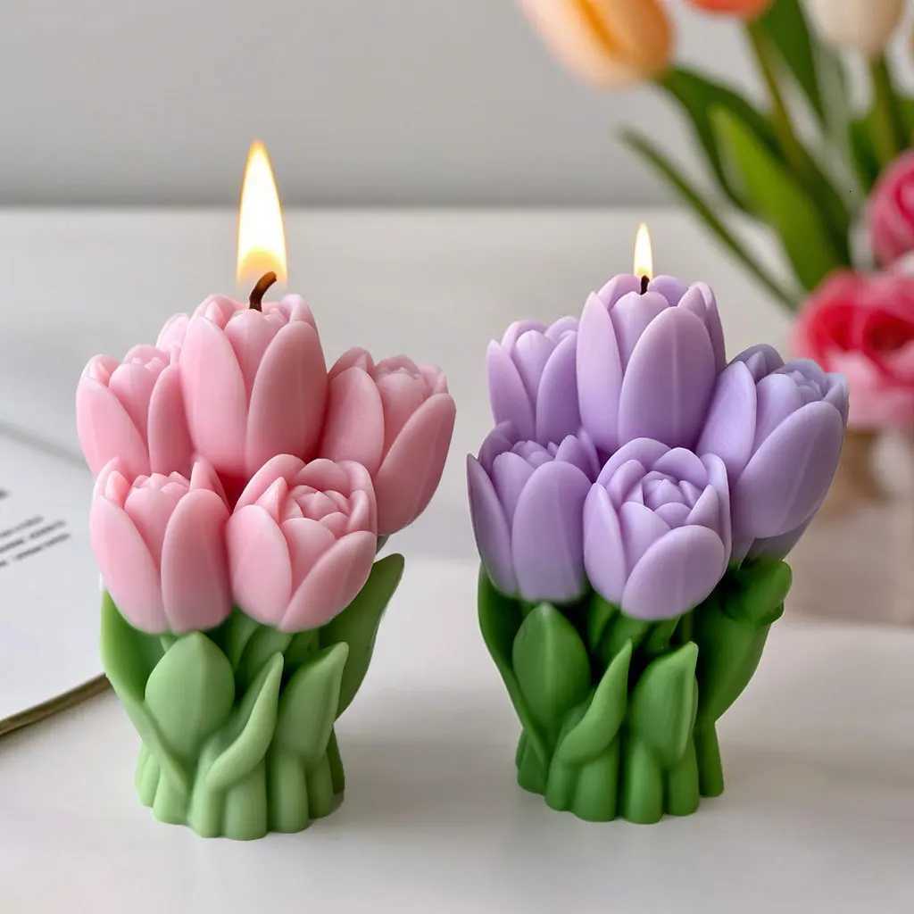 Valentines Day Gift Tulip Bouquet Silicone Mold DIY Flowers Aroma Candle Molds Handmade Soap Candle Making Supplies C251015