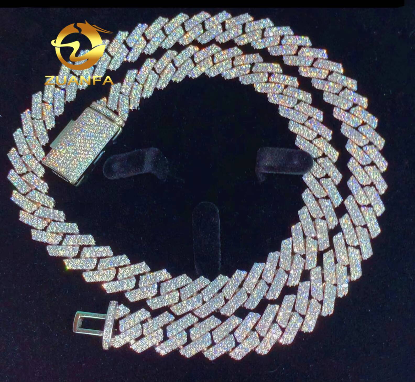 Classic Style 13mm Cuban Links Moissanite Chain Cuban Chain 2 Row Prong Chain Pass Diamond Tester