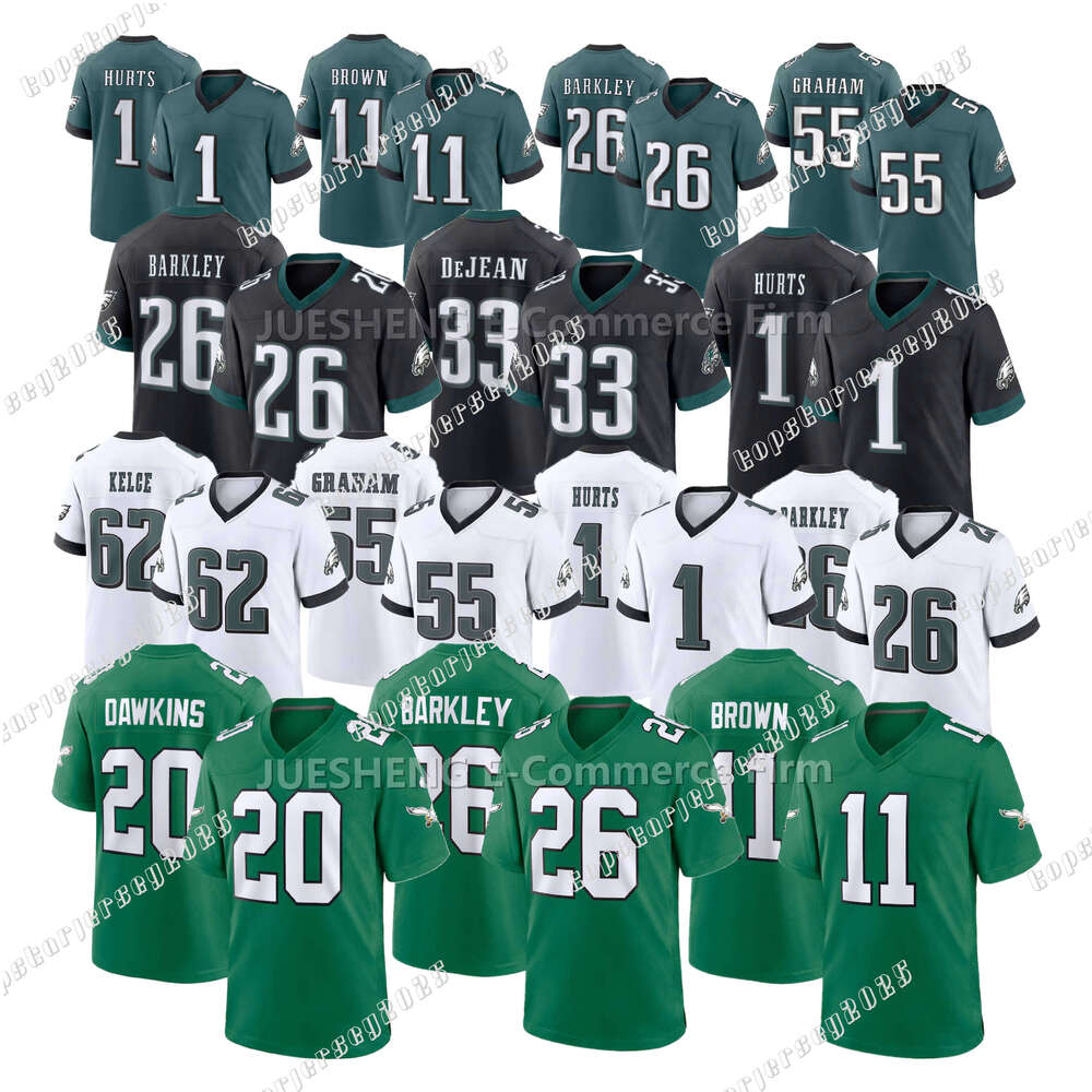USA Football Wear Kelly Green Jerseys Player Numbers Short ed Tops Featuring 26 Saquon Barkley 1 Jalen Hurts 33 DeJean 11