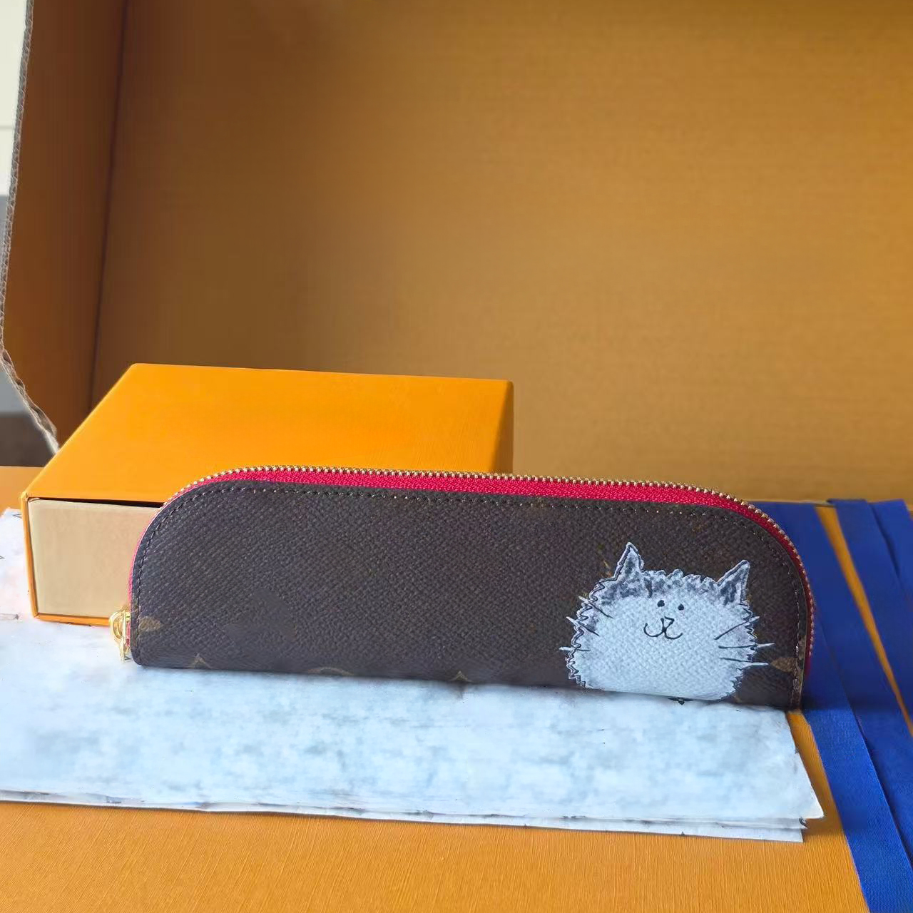 Charlotte Pencil Pouch Designer Smiling Cat Pencil Case Leather Women Cartoon Zipper Pencils Box Canvas Wallets Coin Purse School Office Cosmetic Bags Zipper Pouch