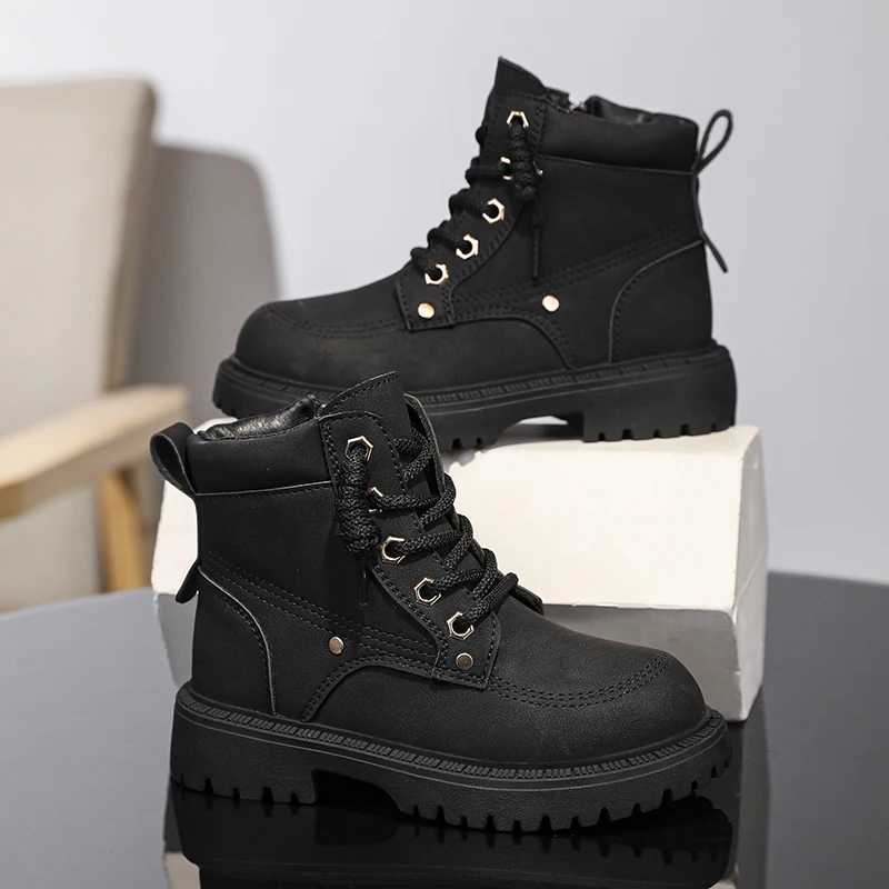 Winter Boys Pu Leather Boots Fashion Plush Warm Outdoor Nonslip Kids Casual Shoes Cool Luxury Retro Childrens Boots Size 2738T251015