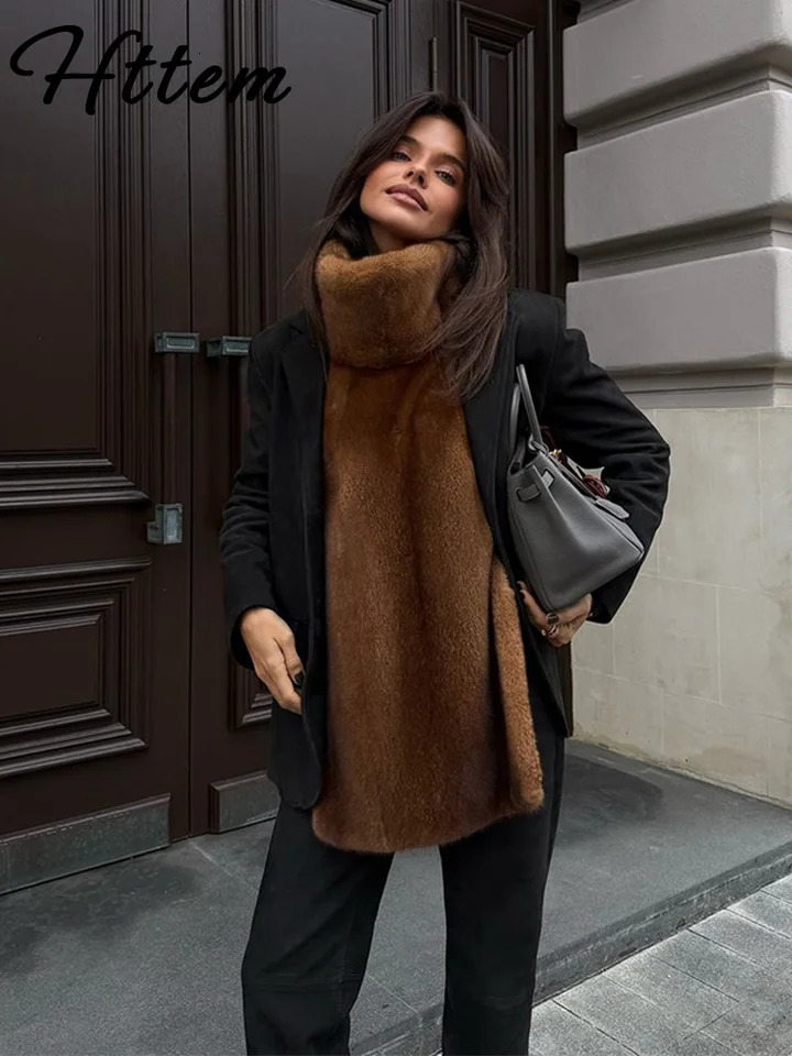 Chic Turtleneck Fur Vest Women Allmatching Solid Sleeveless Fluffy Cozy Vests Female Autumn Winter Lady Layering 251013