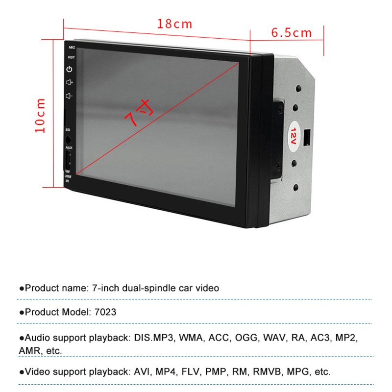 Universal 2 Din Car Radio 7" Touch Screen Multimedia Player Car Player Universal MP5 Player Audio USB TF Bluetooth With Rearview Camera And SWC