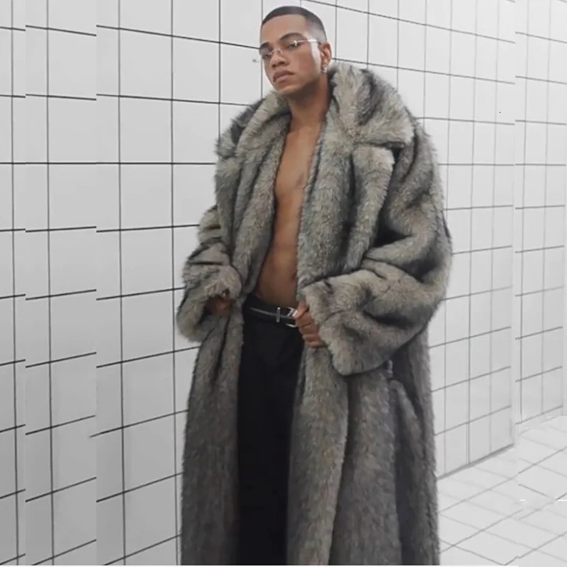 mens fur coat fox fur lapels long trendy overcoat winter windproof and warm trench coat large size 251011