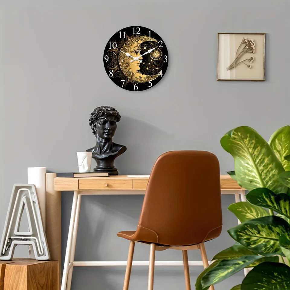 Art Sun Crescent Moon Sky Star Elephant Wooden Wall Clock Living Room Bedroom Kitchen Home Decoration Wall Clock Silent Quartz Clock Holiday Gift 10 I