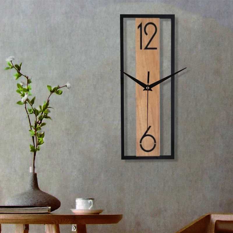 Rectangular wood grain wall clock for quiet decoration in homes and offices used in living rooms bedrooms and dining rooms C251015