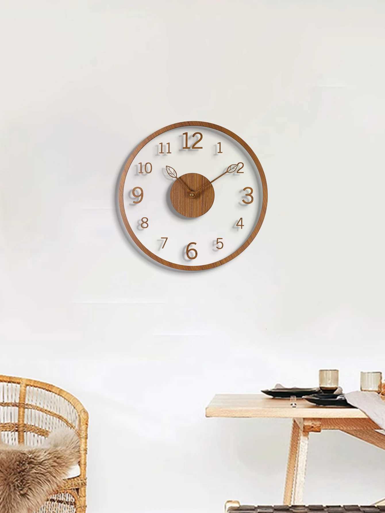 minimst wall clock tree leaf pointer wood grain wall clock silent living room bedroom office and holiday de C251015