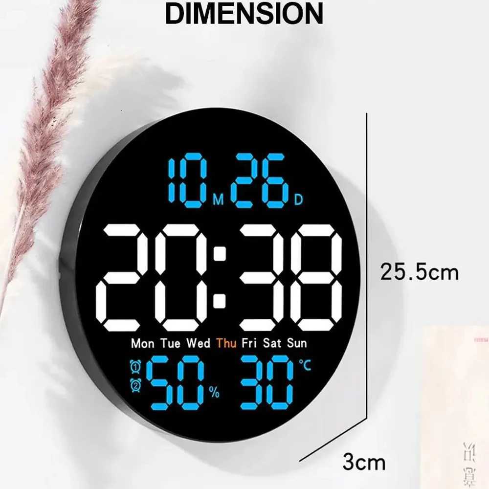 Remote Control LED Wall Clock with Dual AlarmsCalendar and Temperature Display for Home DecorationBrightness Adjustable C251015