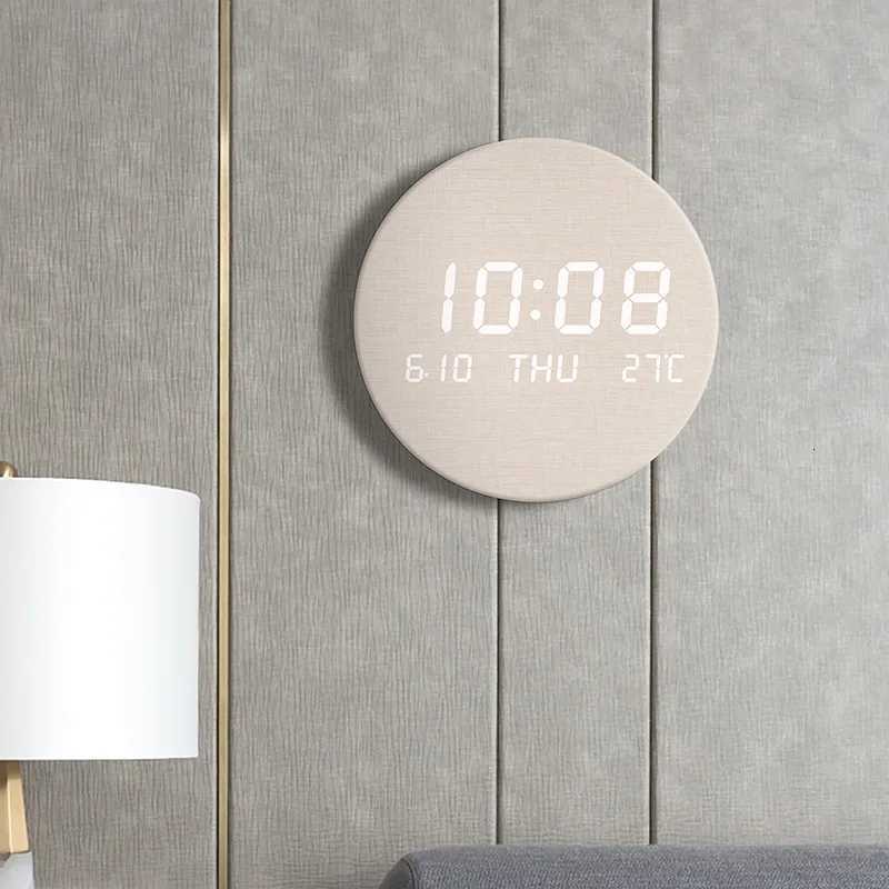LED Digital Wooden Wall Clock Temperature Date Time Display Wall Mounted AlARM Clock USB Charging Simple Clock C251015